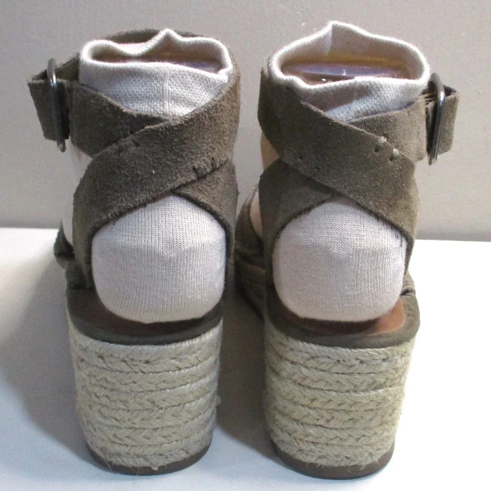 Steve Madden Brown Suede Espadrille Wedge Sandals Ankle Strap Womens 6